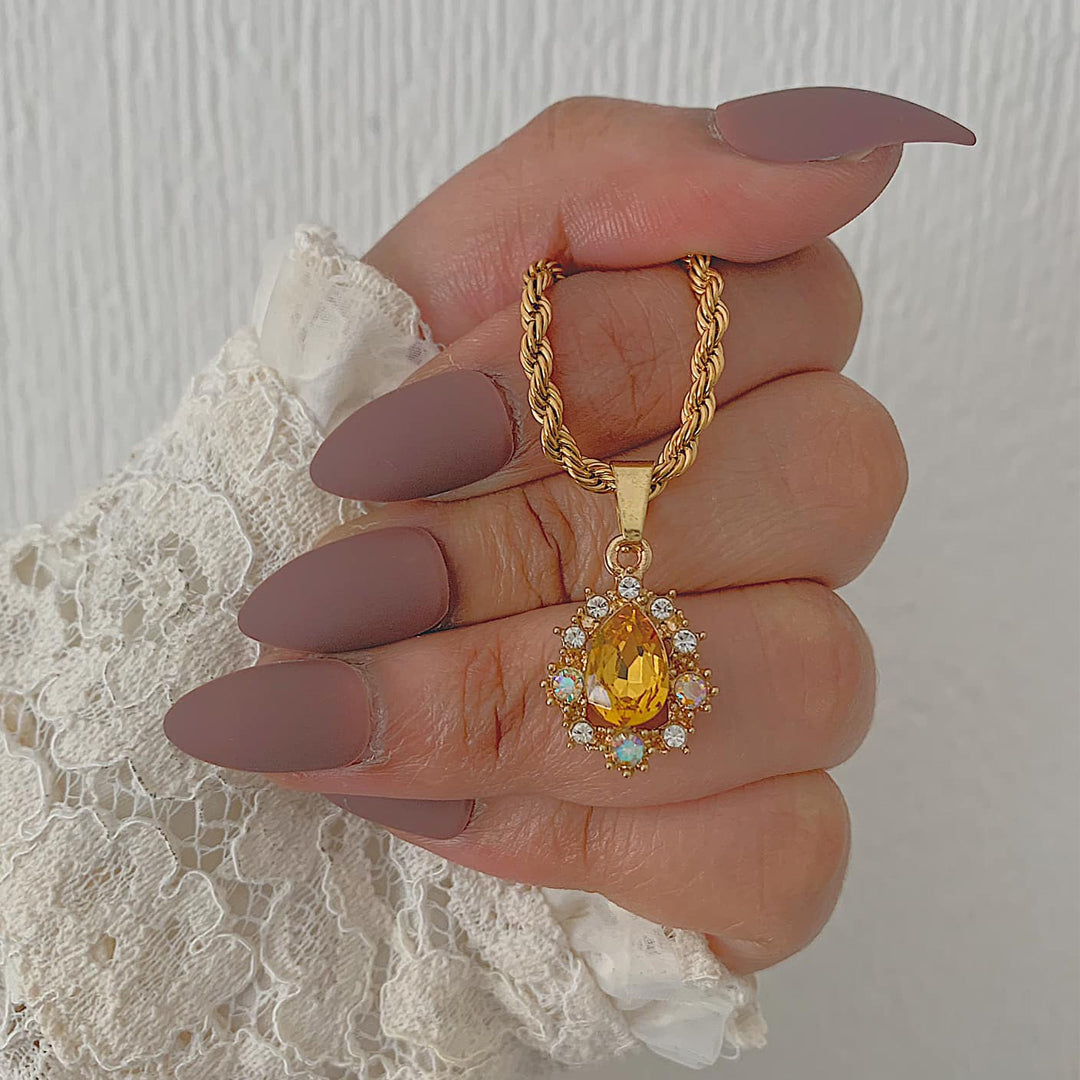 STATELY. Amber Yellow Crystal Teardrop Necklace