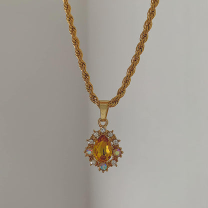 STATELY. Amber Yellow Crystal Teardrop Necklace