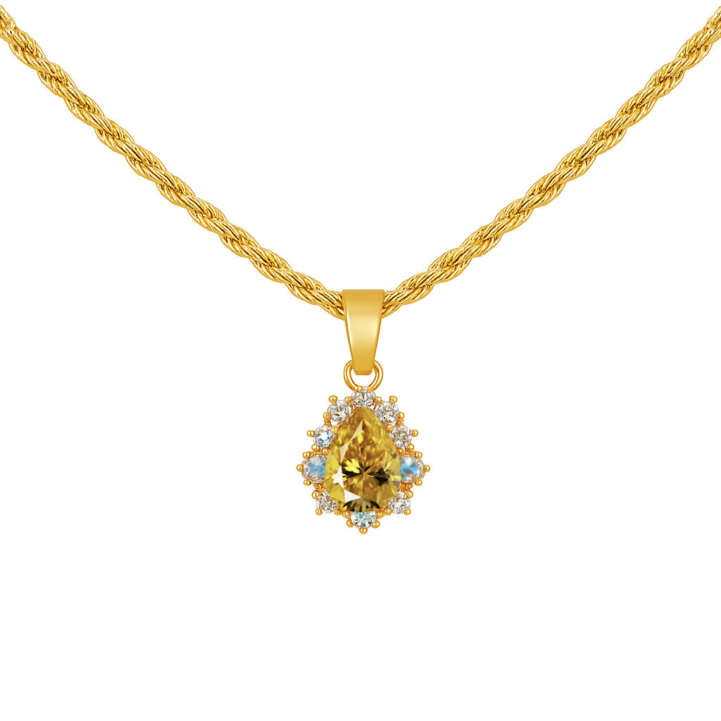 STATELY. Yellow Crystal Teardrop Necklace