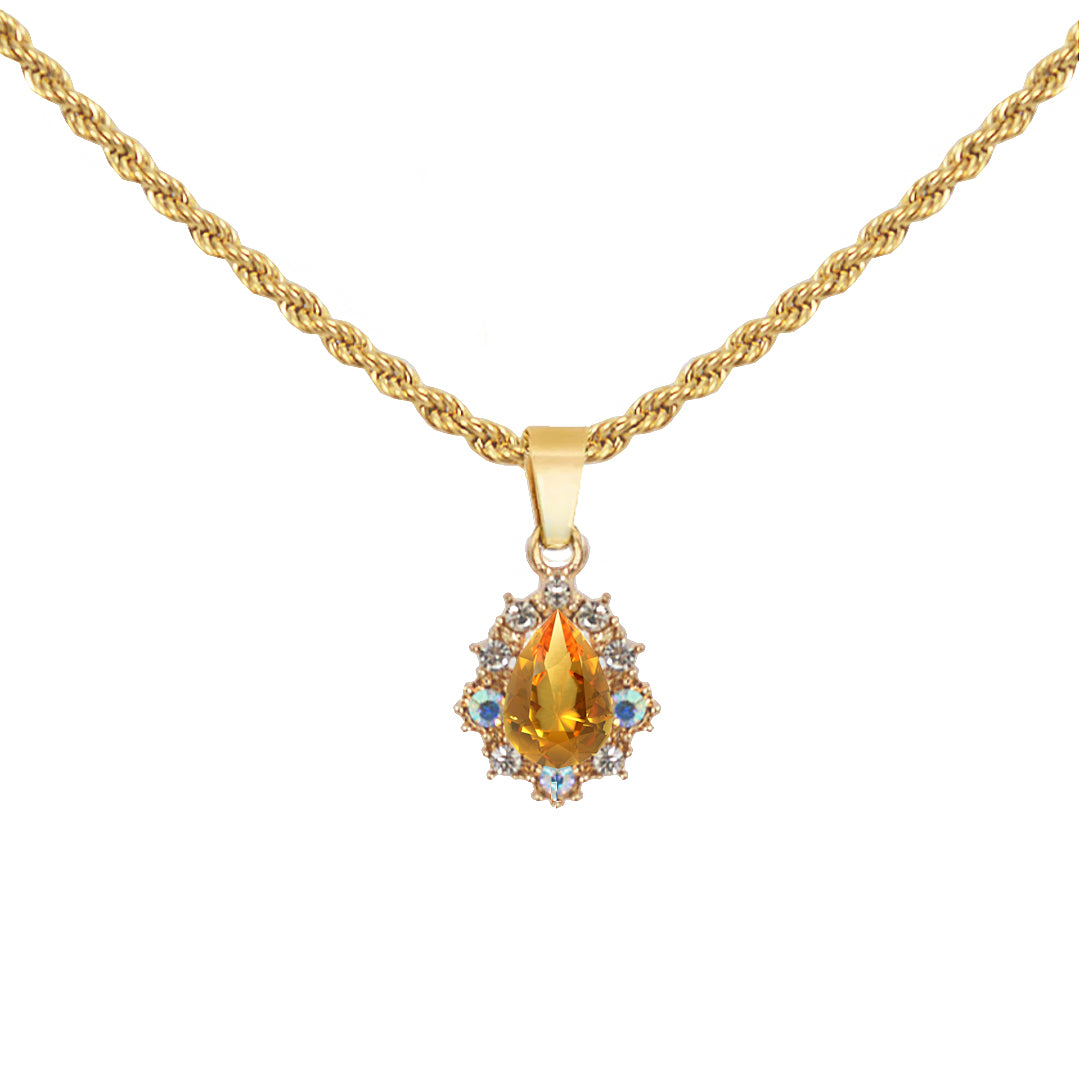 STATELY. Amber Yellow Crystal Teardrop Necklace