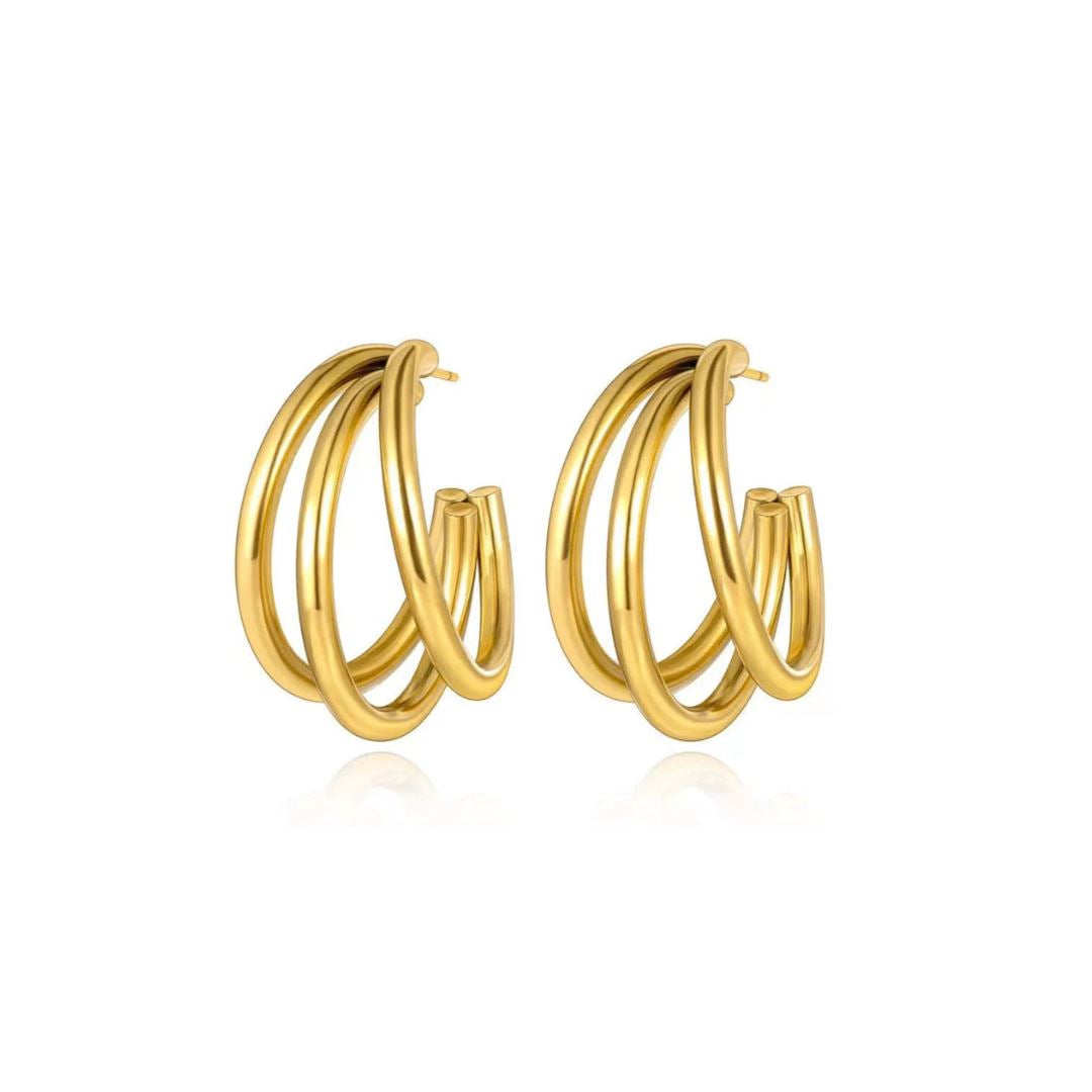 TRINITY. Gold Triple Hoop Earrings