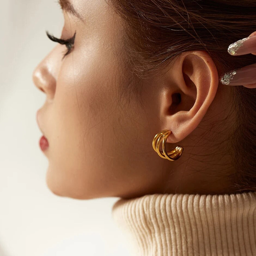 TRINITY. Gold Triple Hoop Earrings