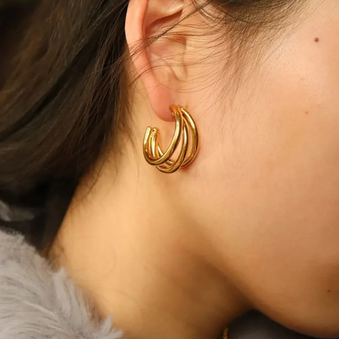 TRINITY. Gold Triple Hoop Earrings