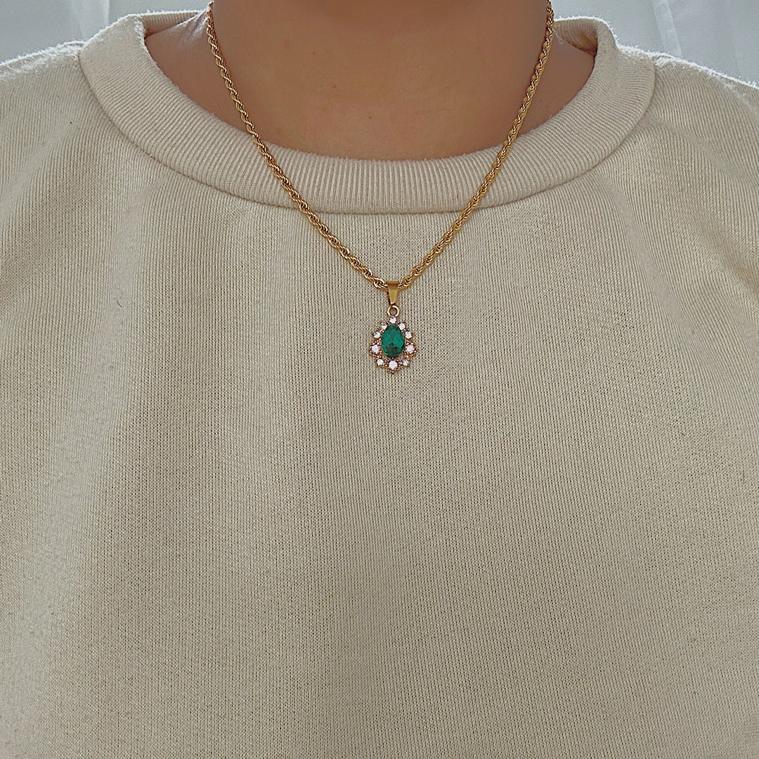 TZARINA. Emerald Green Crystal Teardrop Necklace
