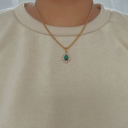 TZARINA. Emerald Green Crystal Teardrop Necklace