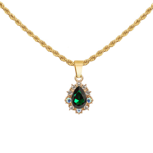 TZARINA. Emerald Green Crystal Teardrop Necklace