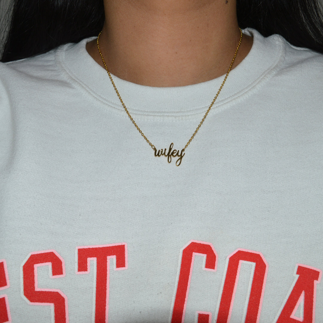 WIFEY. Dainty Gold Script Necklace