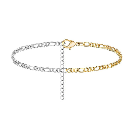 WOLFGANG. Two Tone Figaro Chain Bracelet