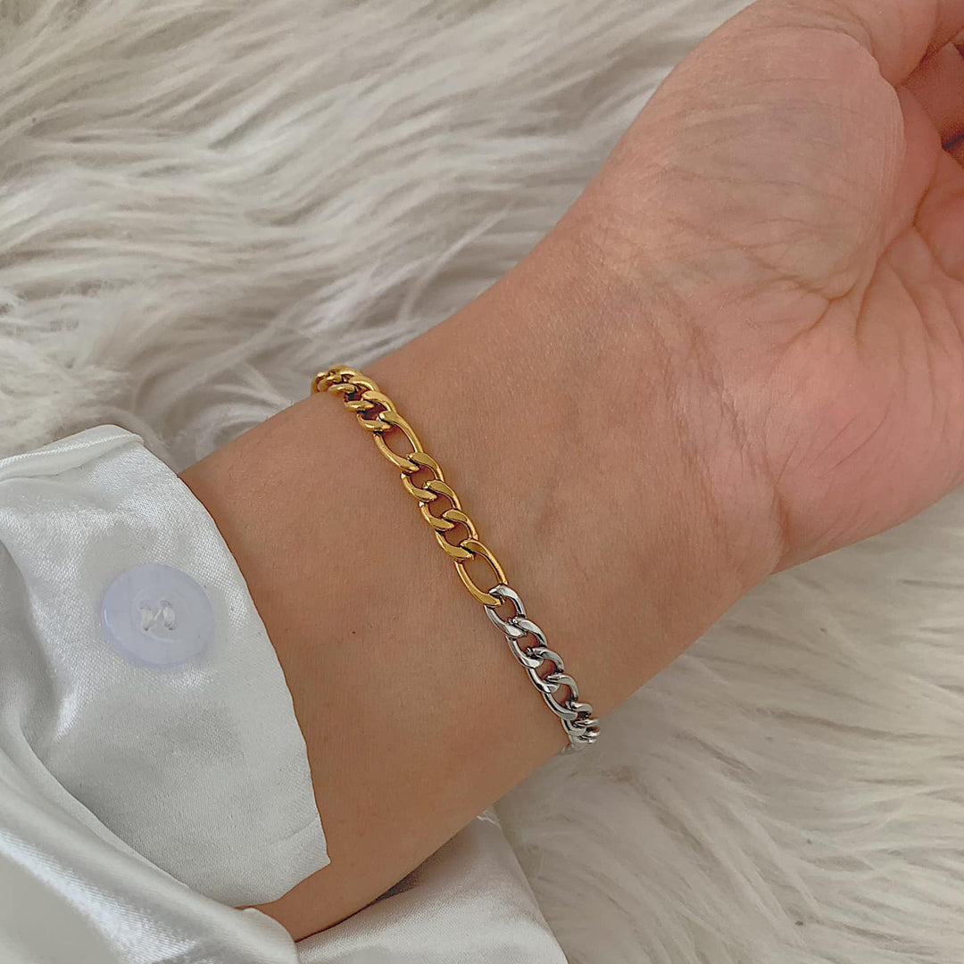 WOLFGANG. Two Tone Figaro Chain Bracelet