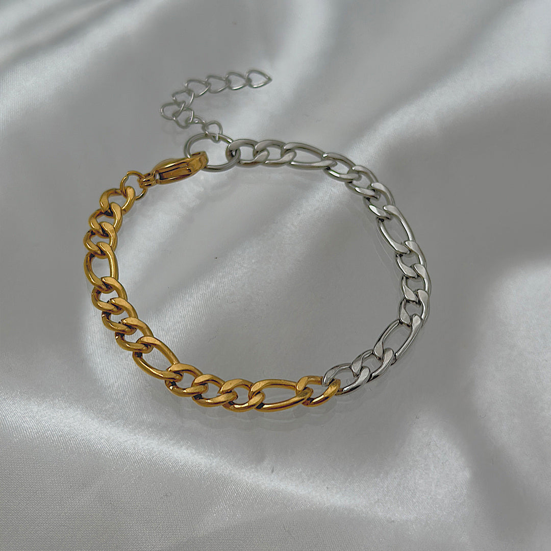 WOLFGANG. Two Tone Figaro Chain Bracelet