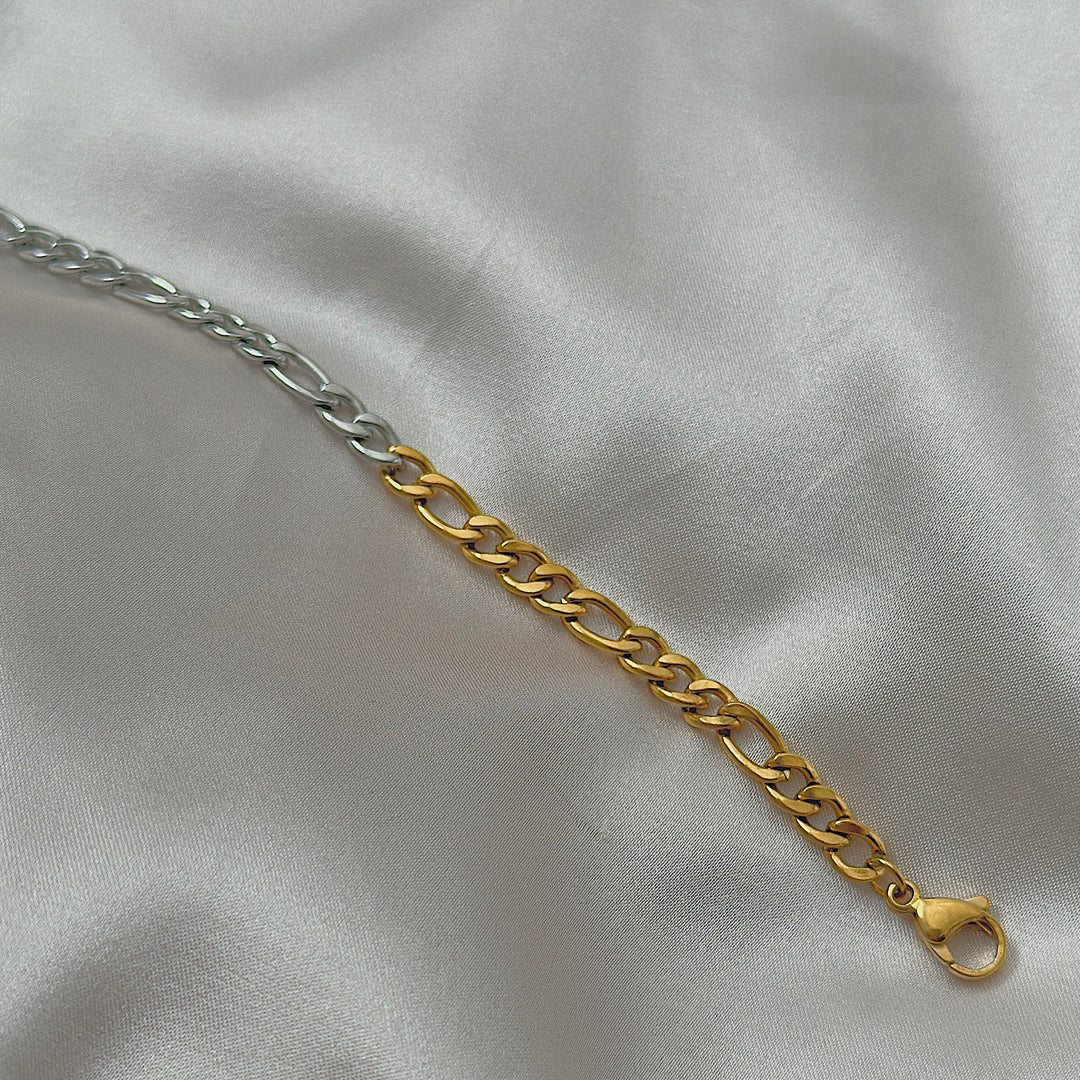 WOLFGANG. Two Tone Figaro Chain Bracelet