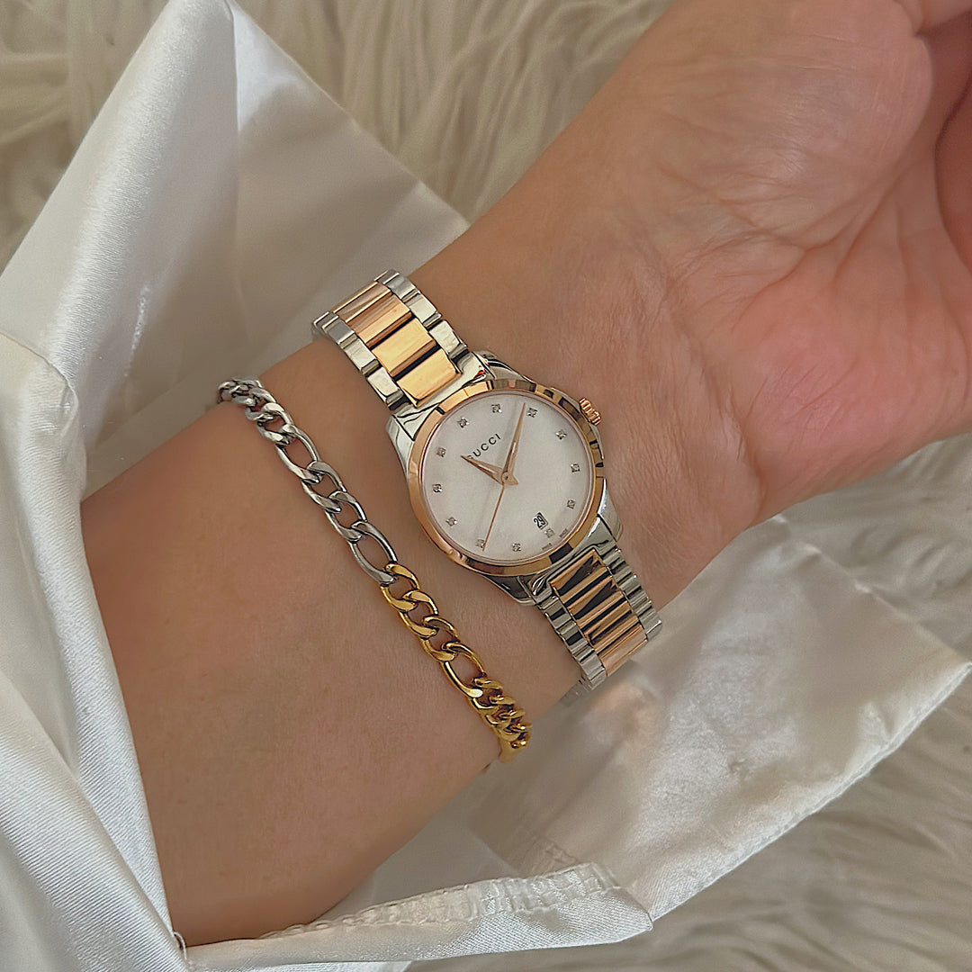 WOLFGANG. Two Tone Figaro Chain Bracelet