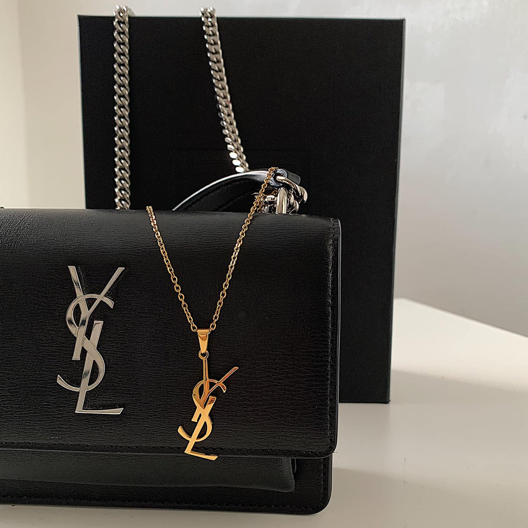 YSL MONOGRAM. Reworked Gold Pendant Necklace