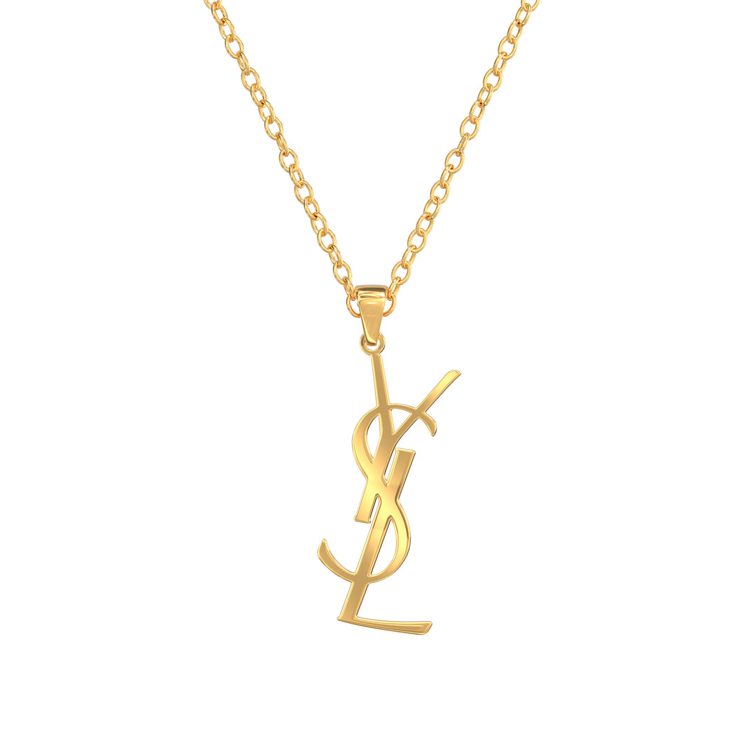 YSL MONOGRAM. Reworked Gold Pendant Necklace