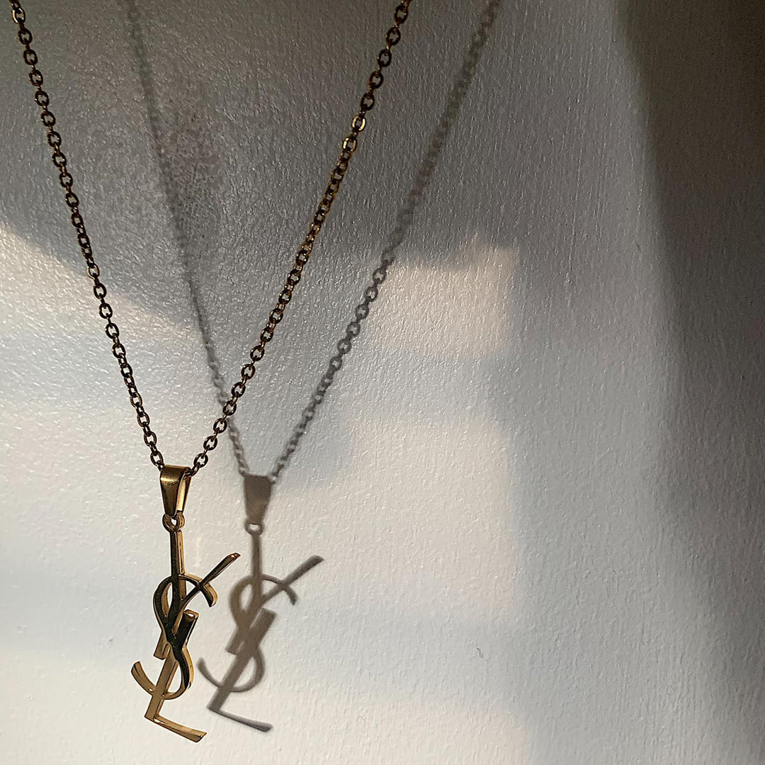 YSL MONOGRAM. Reworked Gold Pendant Necklace