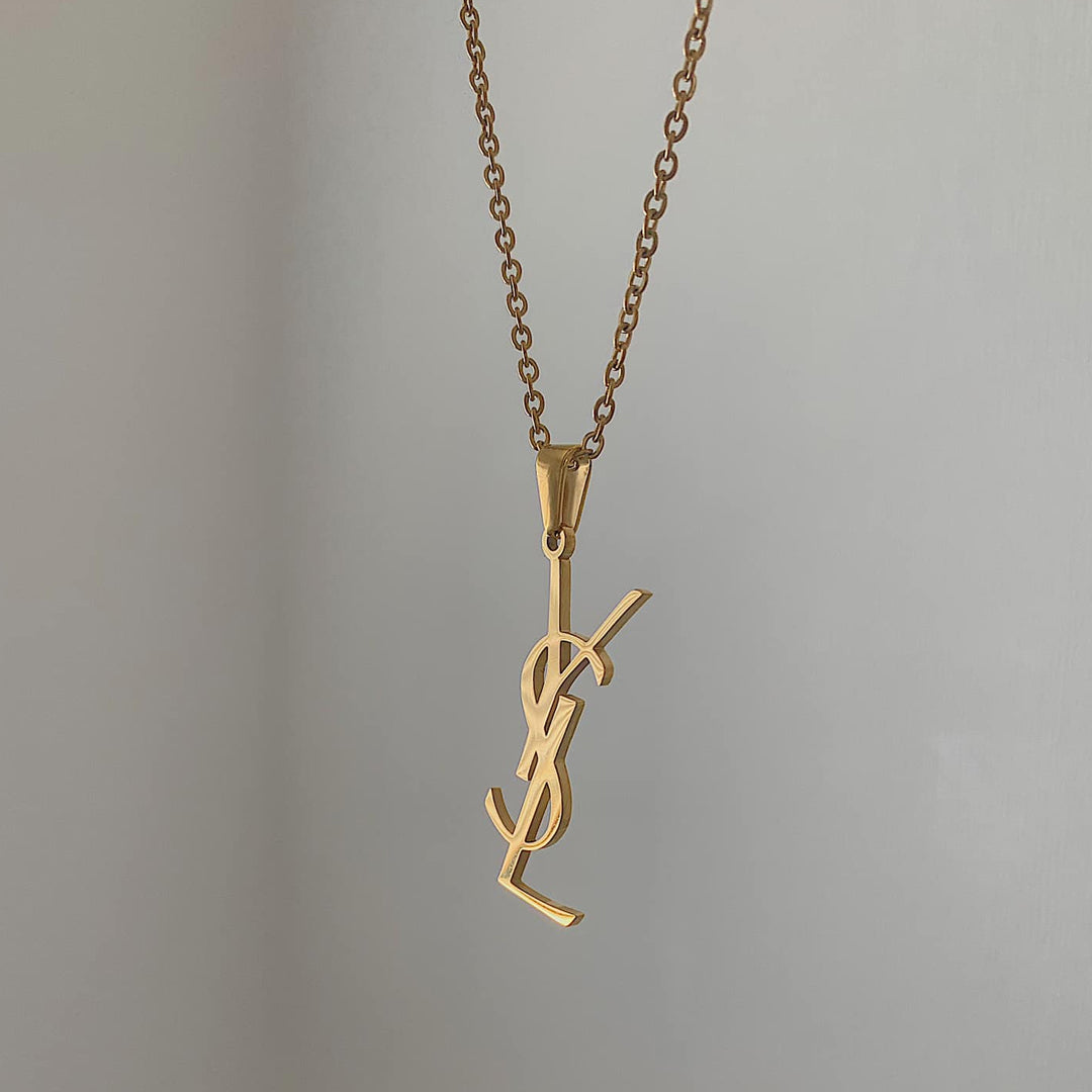 YSL MONOGRAM. Reworked Gold Pendant Necklace