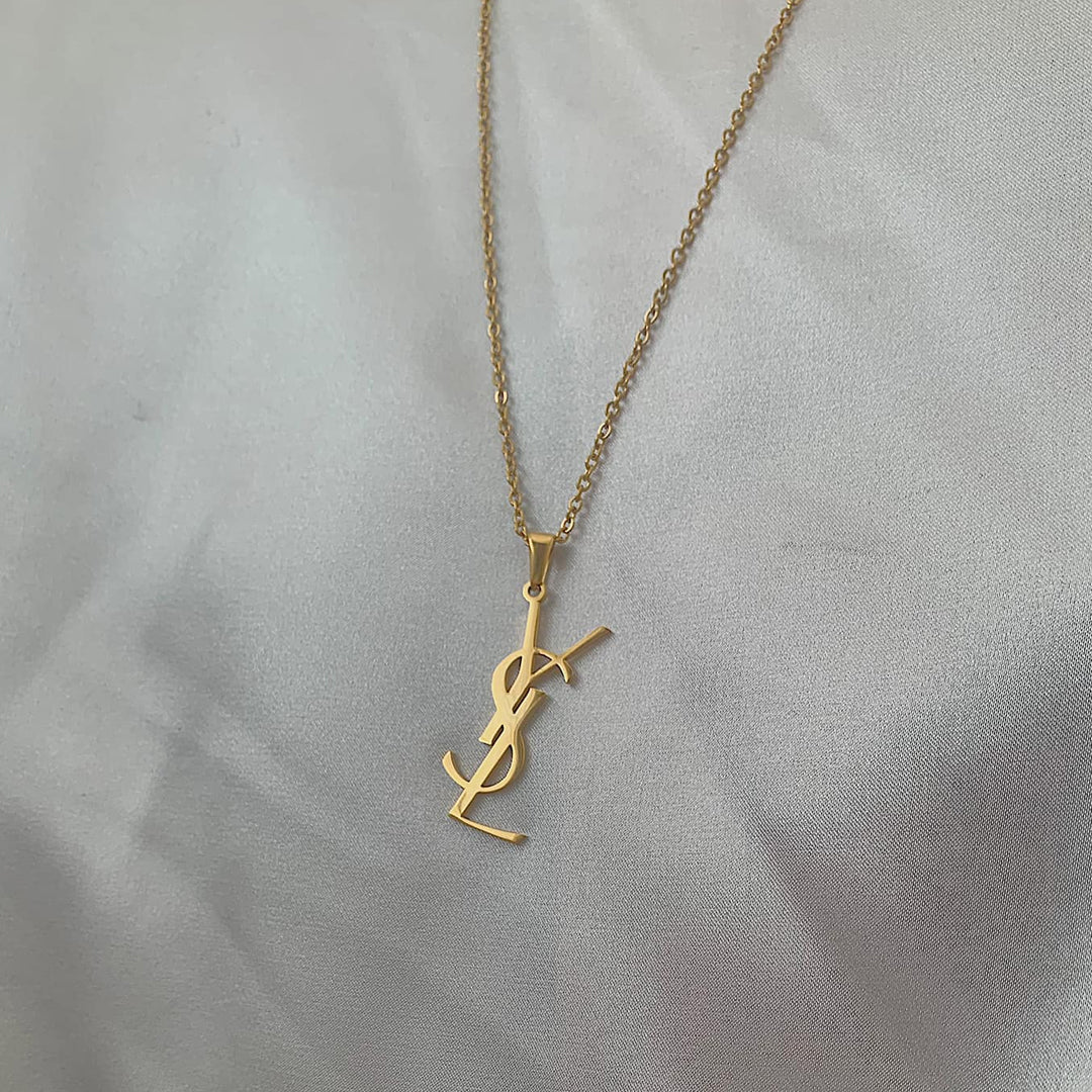 YSL MONOGRAM. Reworked Gold Pendant Necklace