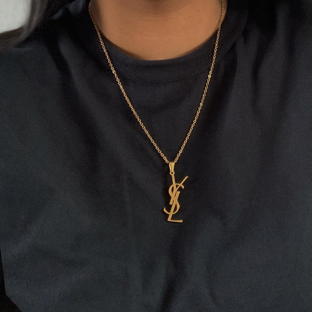 YSL MONOGRAM. Reworked Gold Pendant Necklace