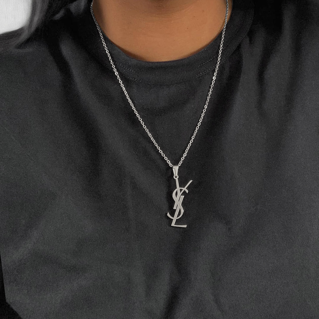 YSL MONOGRAM. Reworked Silver Pendant Necklace