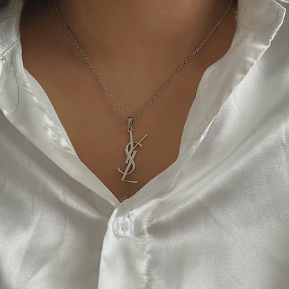 YSL MONOGRAM. Reworked Silver Pendant Necklace