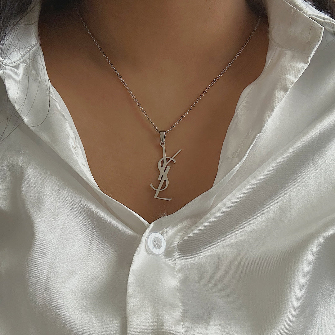 YSL MONOGRAM. Reworked Silver Pendant Necklace