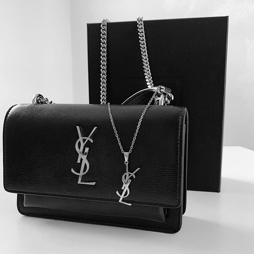 YSL MONOGRAM. Reworked Silver Pendant Necklace