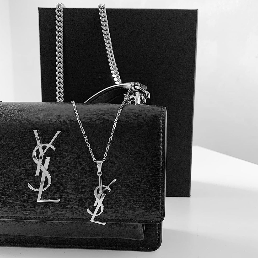 YSL MONOGRAM. Reworked Silver Pendant Necklace