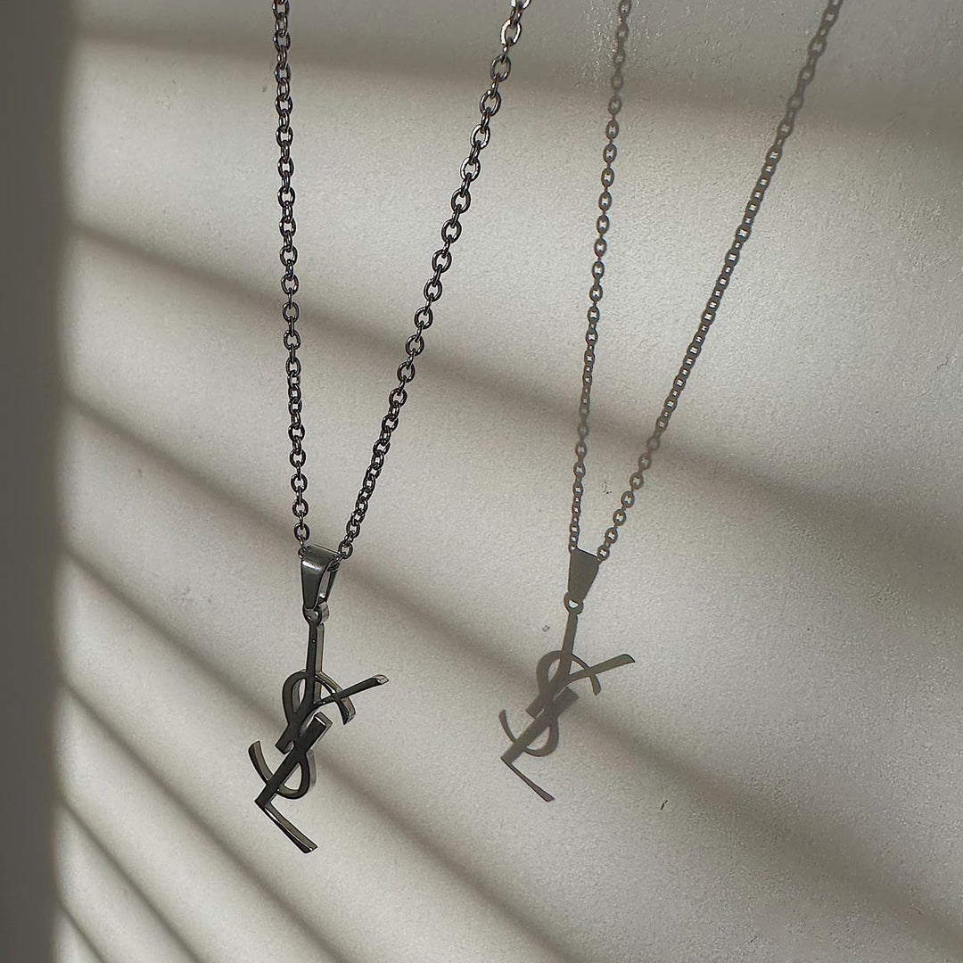 YSL MONOGRAM. Reworked Silver Pendant Necklace