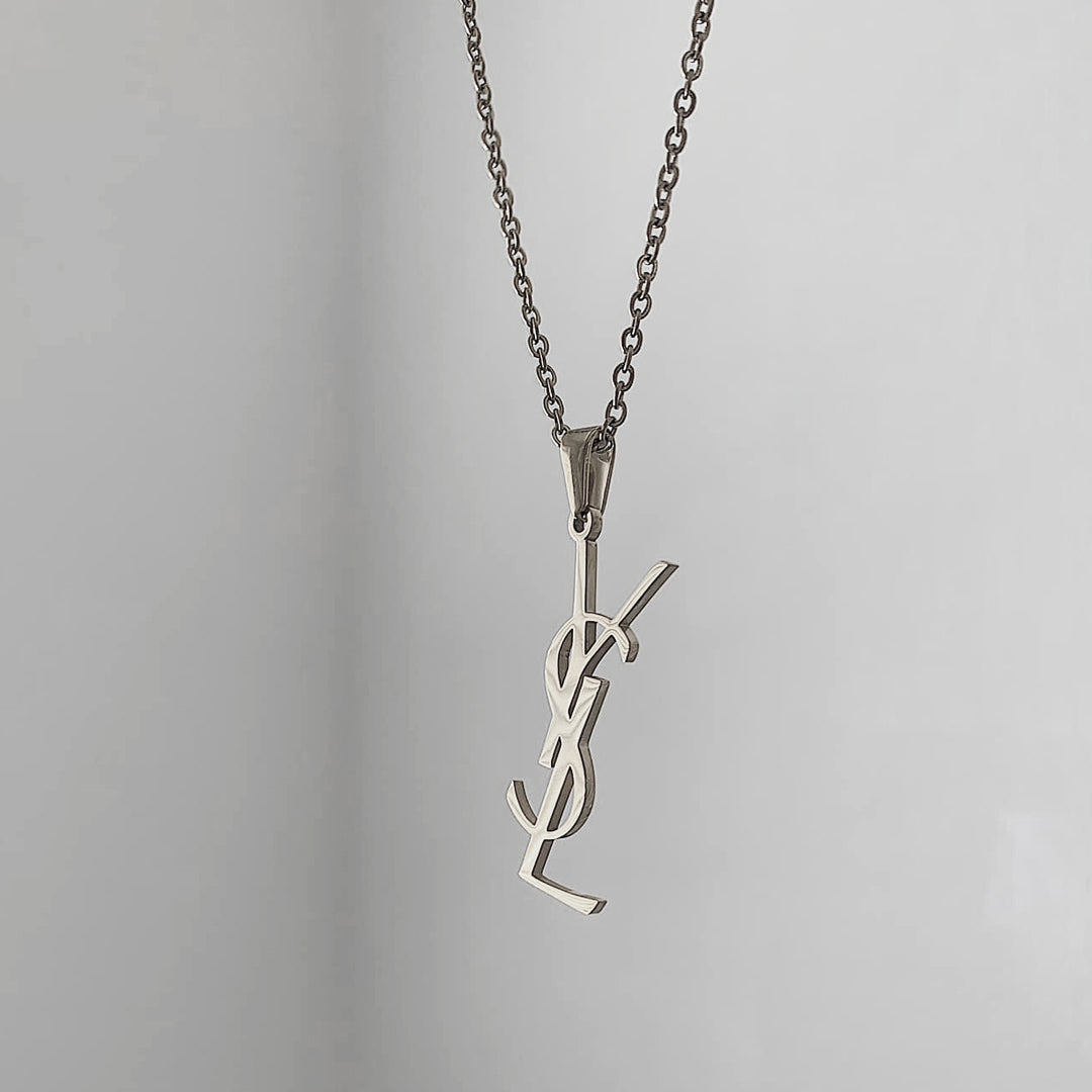 YSL MONOGRAM. Reworked Silver Pendant Necklace