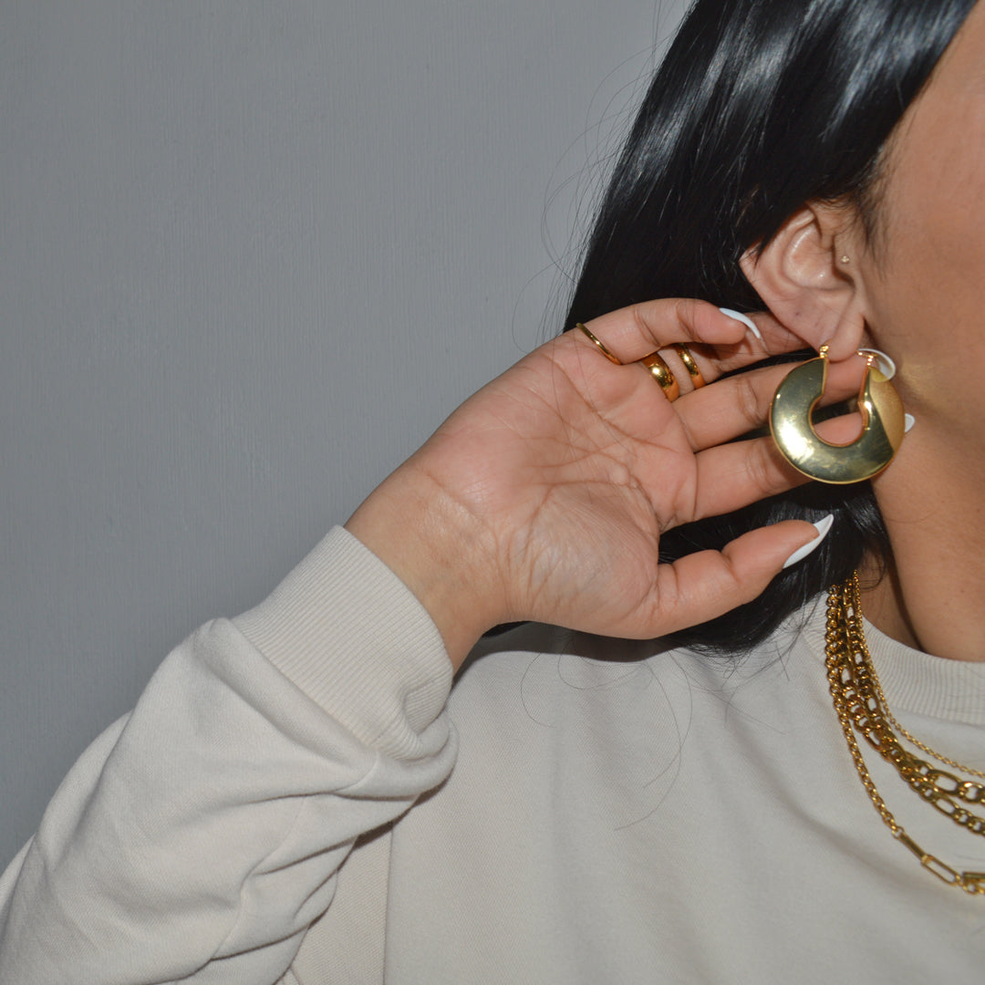 ECLIPSE. Gold Statement Disk Hoop Earrings