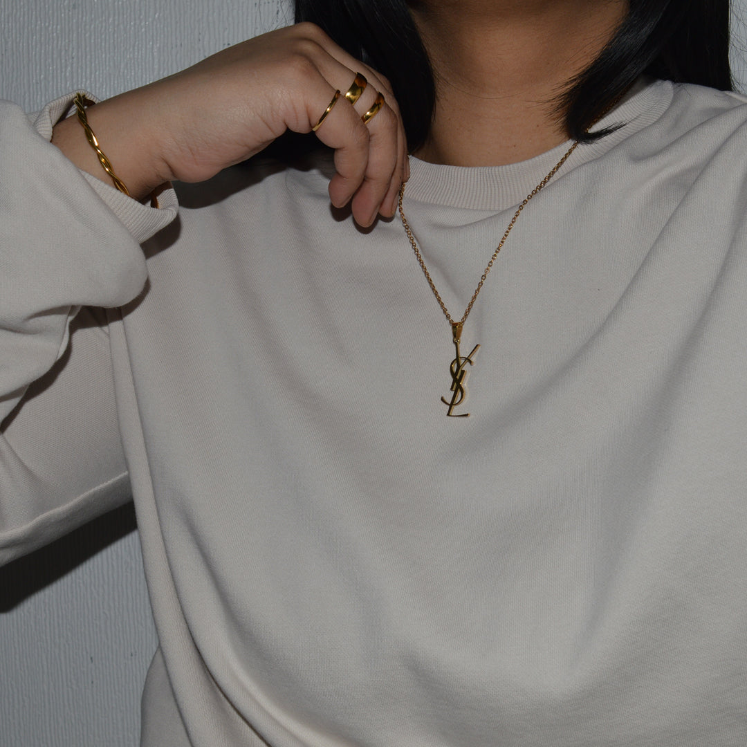 YSL MONOGRAM. Reworked Gold Pendant Necklace