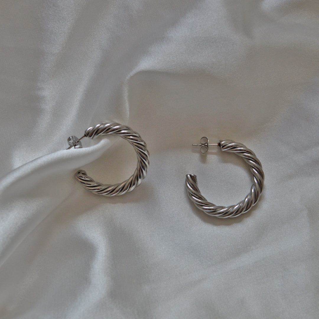 SAINT. Silver Twist Hoop Earrings